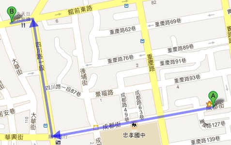 板橋錢櫃KTV變裝趴租借服裝取衣路線圖(A→B)