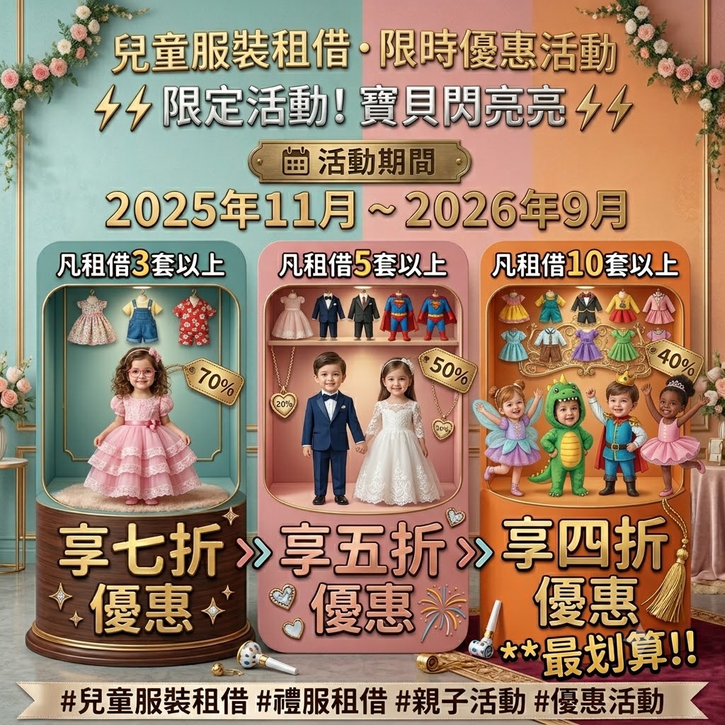 兒童服裝租借兒童禮服出租鋼琴發表會禮服花童服裝兒童變裝走秀全家福服裝小洋裝小西裝兒童造型服租衣服租金現場直接拍動漫服裝租借道具租借舞台劇服裝板橋衣物租借尾牙主題服裝春酒表演衣服員工旅遊變裝搞笑服裝租借萬聖節服裝出租聖誕老人衣服租借春節財神爺衣服復古派對衣服定妝照