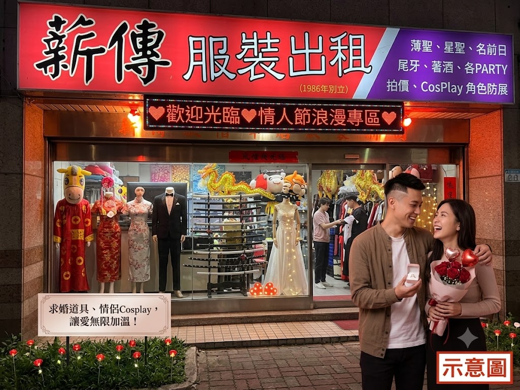 台北服裝出租薪傳道具服裝板橋店七夕西洋情人節520告白創意求婚大鑽戒道具租借情侶cosplay角色扮演服裝全台宅配
